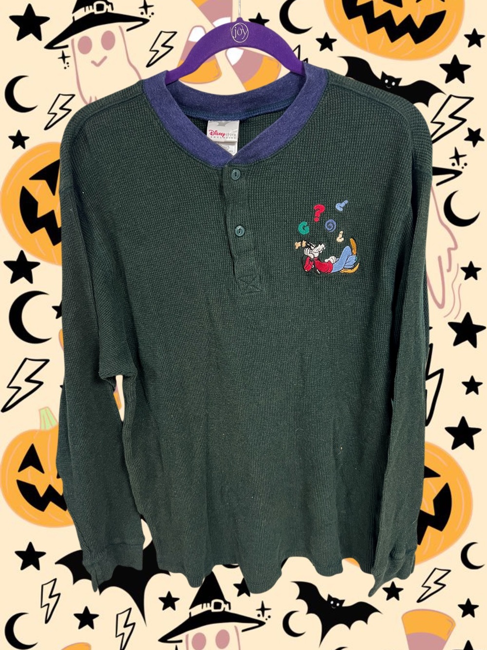 Vtg Disney green embroidered Goofy button up long sleeve